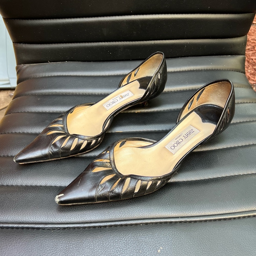 Jimmy Choo Black Heels with Glamorous Metallic Detailing - Picture 2 of 7